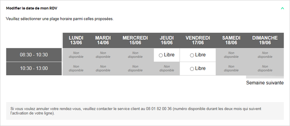 R=D Fibre : Proposition d'un rendez-vous d'installation.