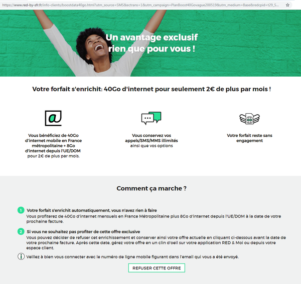 R=D Mobile : Refus Boost 40Go pour +2€/mois.