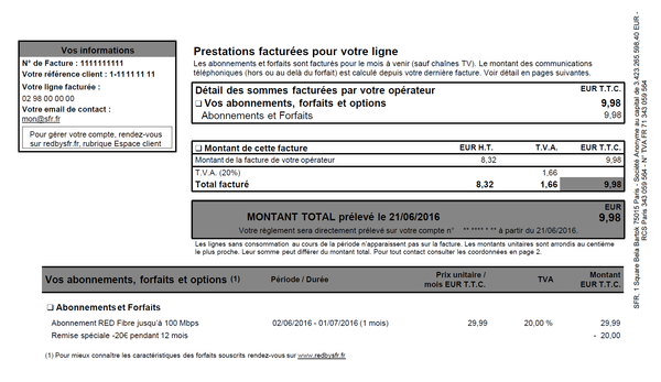 1er Facture RED en FTTH