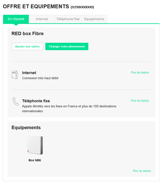 Options et Changement d'abonnement.
