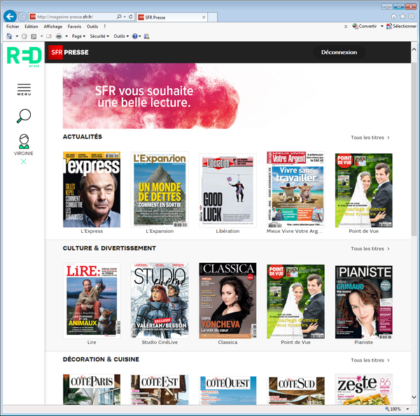 Compte RED Mobile: SFR Presse en lecture sur  Ordinateur.