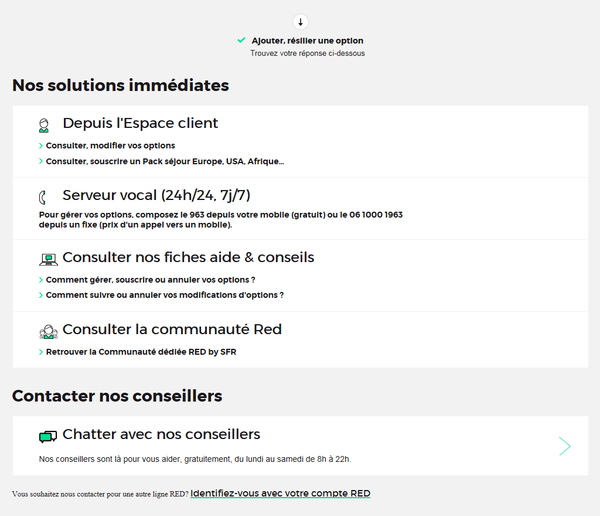 RED Chat: Ajouter/Résilier une Option