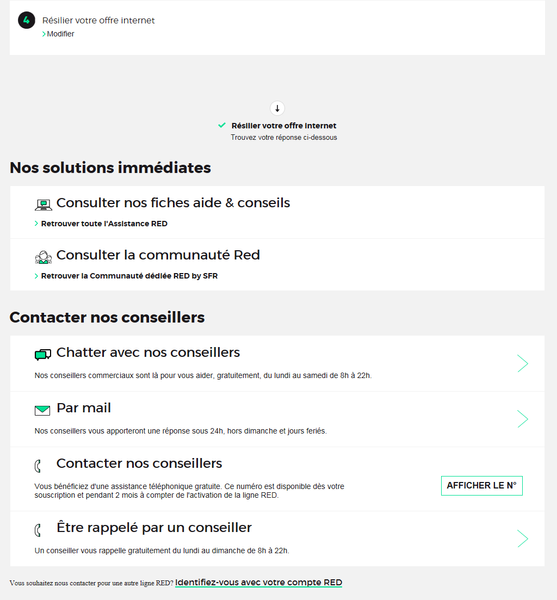 Contacter le Service Client RED: Choisir une option pour Résilier votre offre internet