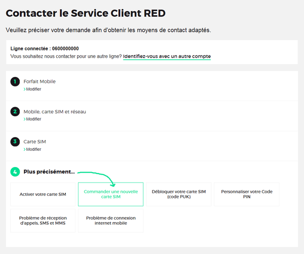 Contacter le Service Client RED: Commander une nouvelle carte sim