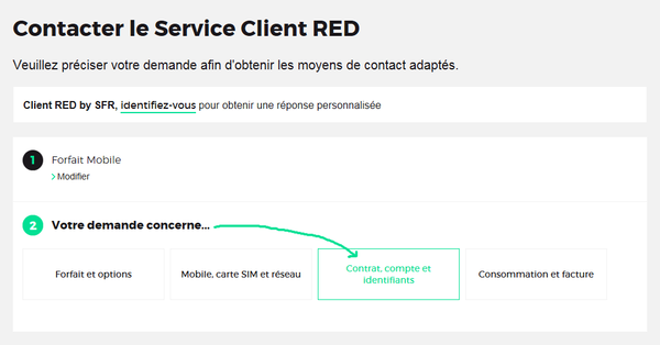 Contacter le Service Client: Choisir Contrat, comptes et identifiants