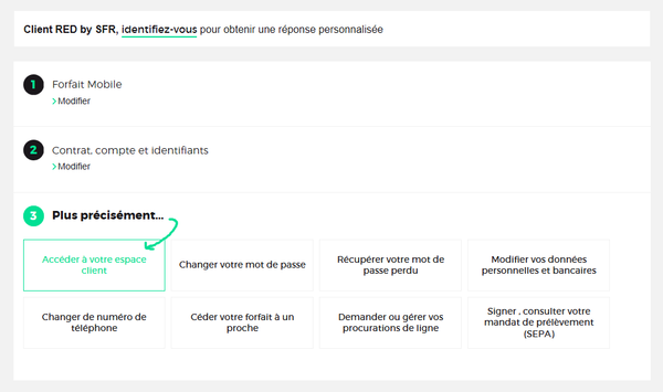 Contacter le Service Client: Choisir Accéder à votre espace client
