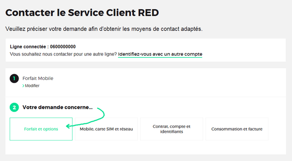 Contacter le Service Client: Choisir Forfait et options