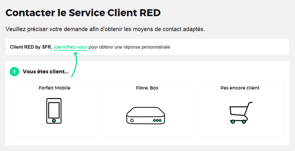 Cantacter le Service Client RED: Choisir Identifiez-vous
