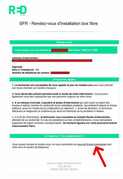 Mail de confirmation de RDV