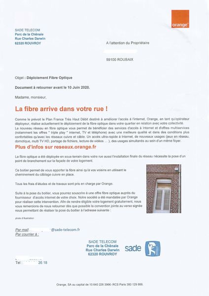 Courrier reçu avec formulaire a remplir