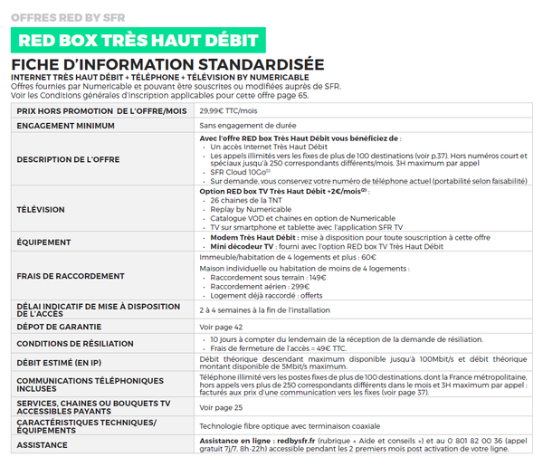 RED by SFR: FTTLa Brochure Tarifaire 2016