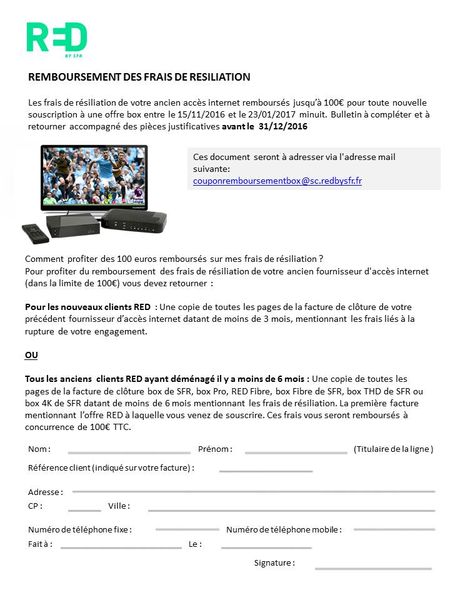 Coupon à téléchargerpour remboursement des frais de résiliation de l'ancien Fournisseur d'accès internet