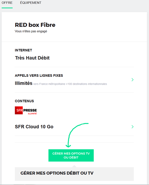 RED Box : Gérer mes options débit ou TV ou débit