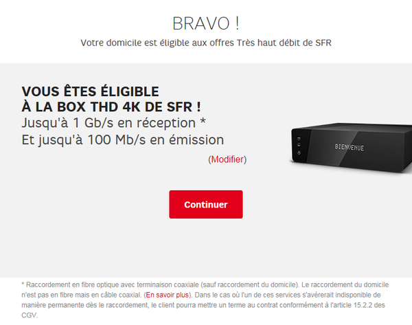SFR Box : terminaison coaxial en FTTLa.