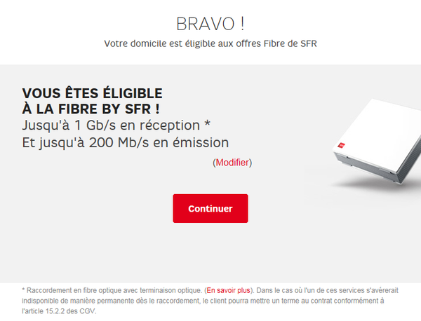 SFR Box : terminaison fibre optique en FTTH.