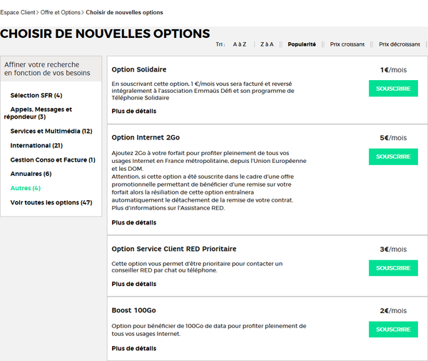 RED Mobile : Options \ Autres
