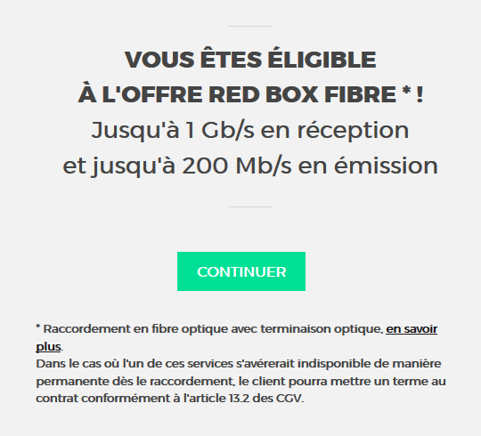 L'éligibilité de la ligne n'indique pas le débit maximum fournit par RED mais par SFR.