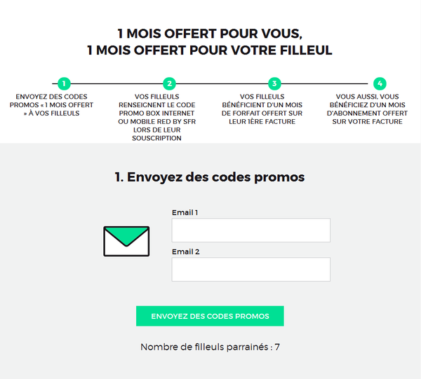 RED Parrainages : Envoyez des codes promos à ses filleuls.