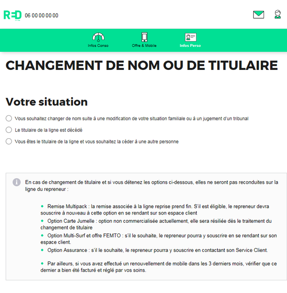 RED Mobile : Changement de titulaire - Situation.