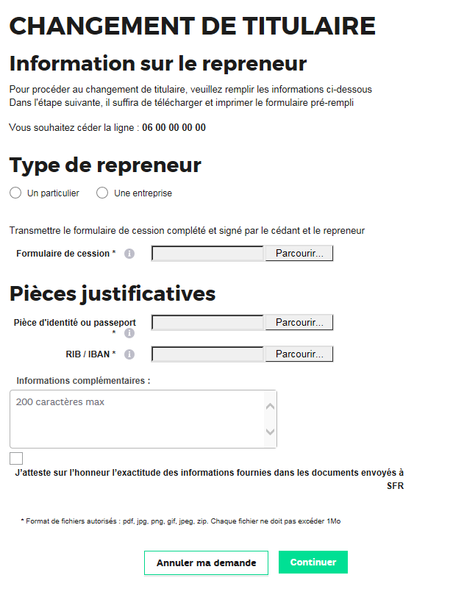 RED Mobile : Changement de Titulaire - Information sur le Repreneur .