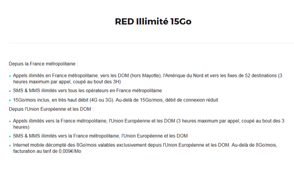 RED Mobile : Conditions de l'illimité 15Go.