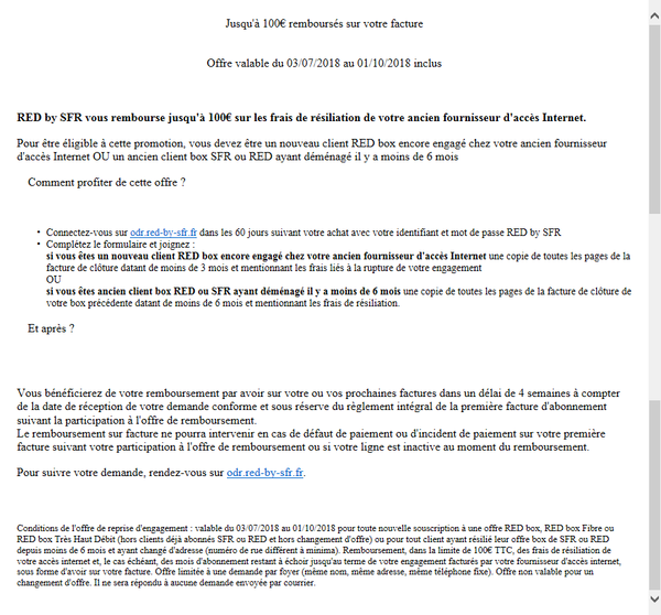 RED Fixe : Rembourssement frais de résiliation dans les 60 jours.
