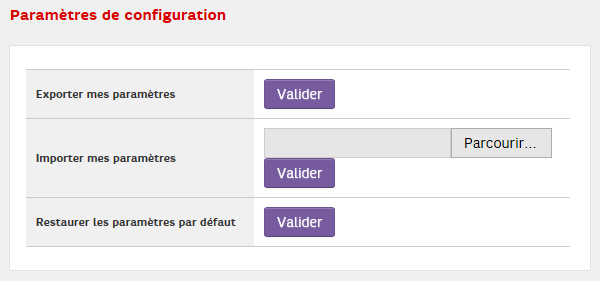NB6v : Paramètres de Configuration