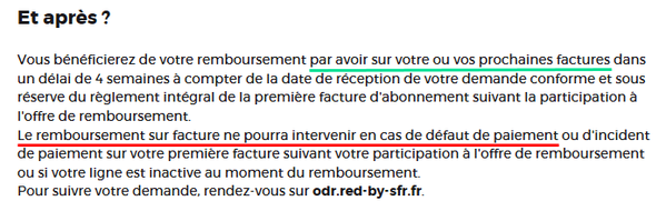 RED Fixe : ODR Rembourssement par avoir uniquement.