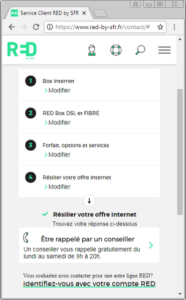 RED Box : Interface de résiliation.