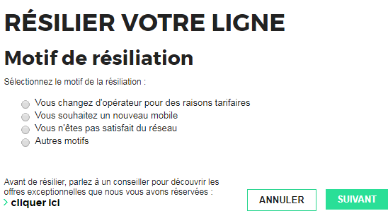 RED Mobile : Interface de résiliation.